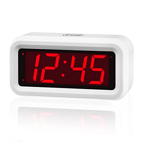 KWANWA - Reloj Despertador Digital con Pantalla led (Blanca), con un diseño para el hogar pequeño y fácil de Llevar,Estilo Vintage, Funciona con Pilas y Tiene una Alarma Potente y Clara