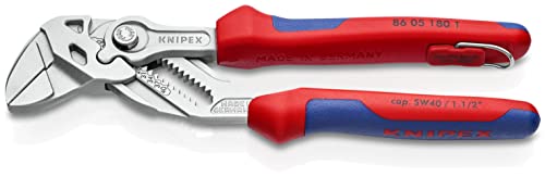 Knipex Tenaza llave alicate y llave en una sola herramienta cromado, integrada para colocar un dispositivo de protección anticaídas 180 mm (cartulina autoservicio/blíster) 86 05 180 T BK