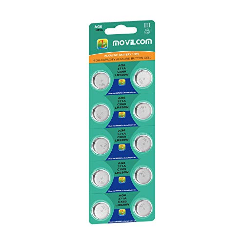 MovilCom® - Pila botón AG6 Pilas Reloj 1.5V Equivalente a 371, SR920SW, V371, D371, S921E, 605, SR921, LR921, SR69