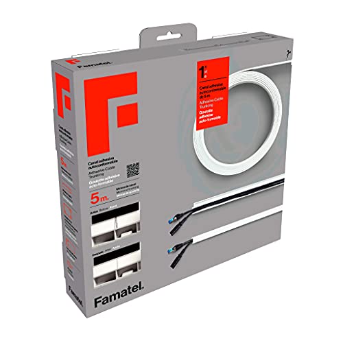 FAMATEL – Canaleta Cables Adhesiva | 5 Metros | 10 x 16 mm | Novedad - Formato Enrollable | Rectangular | Fácil Montaje con Autoadhesivo | Canaleta para cableado | Blanco