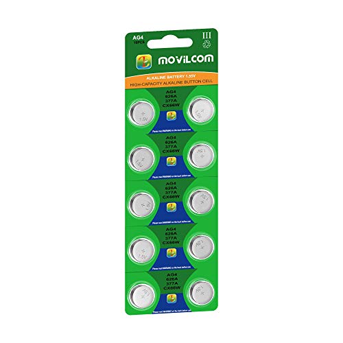 MovilCom® - Pila botón AG4 Pila Reloj 1.5V Equivalente a 377, 377A, LR626, V377, 377S, D377, SR626SW, SR66, SR626, S626E, SR628SW, LR626SW, SR66SW, SR625SW
