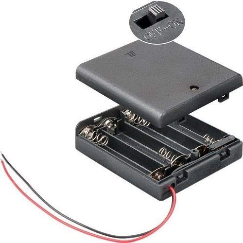 CABLEPELADO Portapilas con Interruptor ON/Off | Soporte de Batería AAA | Incluye Cable de 200mm | Voltaje Total: 6V (1.5V por Pila) | Apto para 4 Pilas LR3 AA (FR3, HR3, LR3)