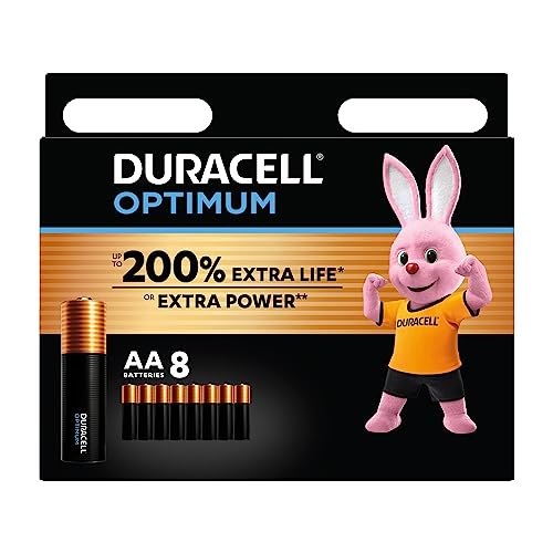 Duracell Optimum Pilas AA (Pack de 8) - Pilas Alcalinas 1,5 V - Hasta 200 % Extra duración o Extra potencia - Para las necesidades de los dispositivos modernos - 100 % reciclable - LR6 MX1500