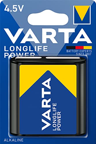 VARTA Pilas 4,5V Pila Plana, Pila de Bloque, paquete de 1, Longlife Power, Alcalina, aptas para lámparas y dispositivos con alto consumo de energía