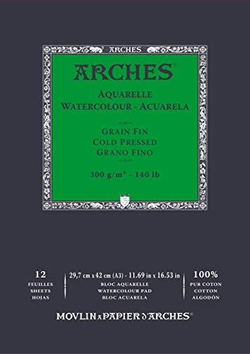 Arches Aquarelle 100% Fino 300g Bloc Encolado A3 12 hojas Blanco Natural