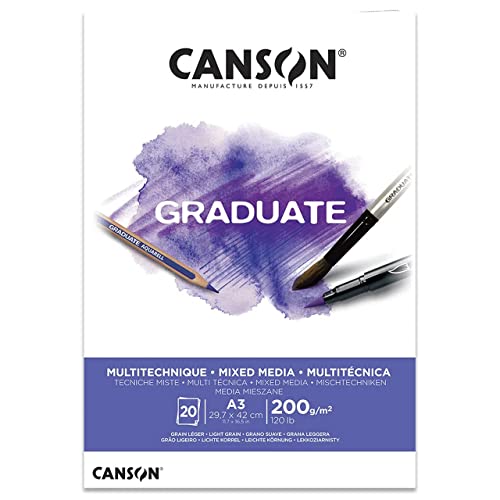 Canson Graduate Mix Media Bloc Encolado A3 20 hojas Fino 200g Blanco