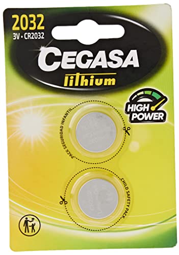 CEGASA CR2032 - Pack 2 Pilas botón Litio, Color Verde