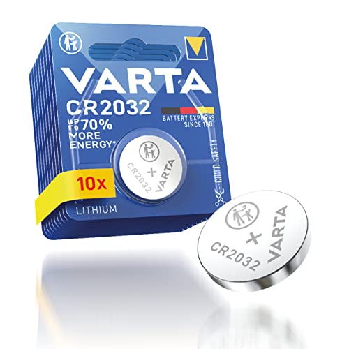 Pila de botón de litio de 3 V VARTA Electronics CR2032. paquete de 10 unidades, pilas de botón en un blíster original de 1 unidades