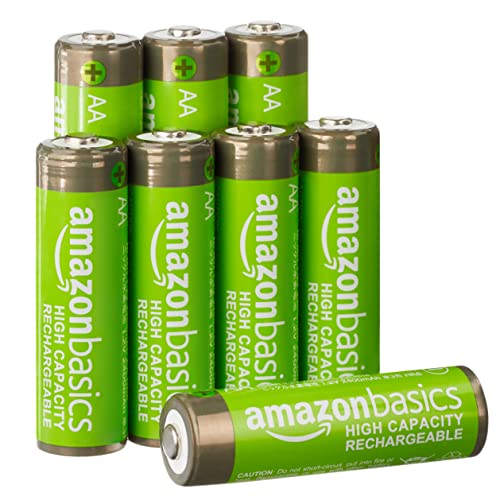 AmazonBasics - Juego de 8 pilas recargables AA Ni-MH (precargadas, 500 ciclos, 2500 mAh, mínimo 2400 mAh) - La cubierta exterior puede variar