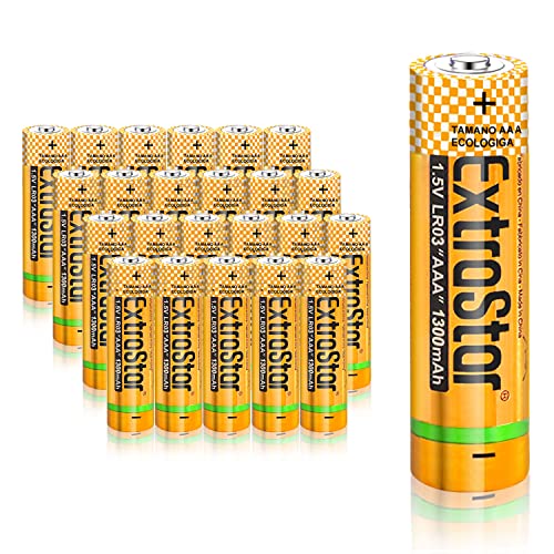 EXTRASTAR Batería de Alcalinas AAA LR03 de 1,5 Voltios, 1300mAh No7 Pilas, Gama Performance, No Se Puede Cobrar, 24Pcs