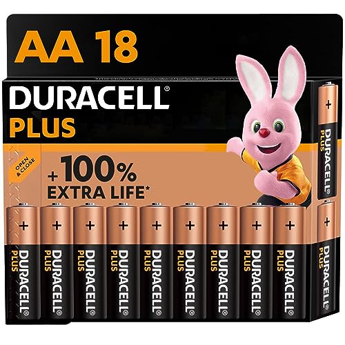 Duracell Plus pilas AA (pack de 18) - Alcalinas 1,5 V - Hasta 100 % de extra duración - Fiabilidad para dispositivos cotidianos - Embalaje sin plástico - 10 Años de almacenamiento - LR6 MN1500