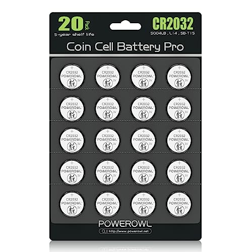 CR2032, POWEROWL Pilas Botón CR2032 de Litio de 3V, DL2032/ KCR2032 / BR2032 / ECR2032 Baterías para Dispositivos Electrónicos, 20 Unidads