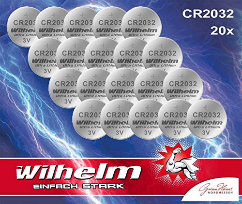 20 Wilhelm CR 2032 Pila de botón de Litio 3 V CR2032