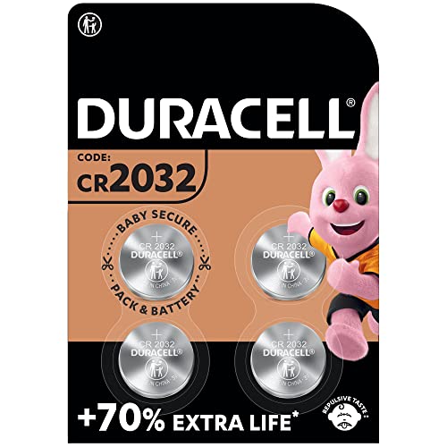 Duracell - Pilas de botón de litio 2032 de 3 V, paquete de 4, con Tecnología Baby Secure, para uso en llaves con sensor magnético, básculas, elementos vestibles, dispositivos médicos (DL2032/CR2032)